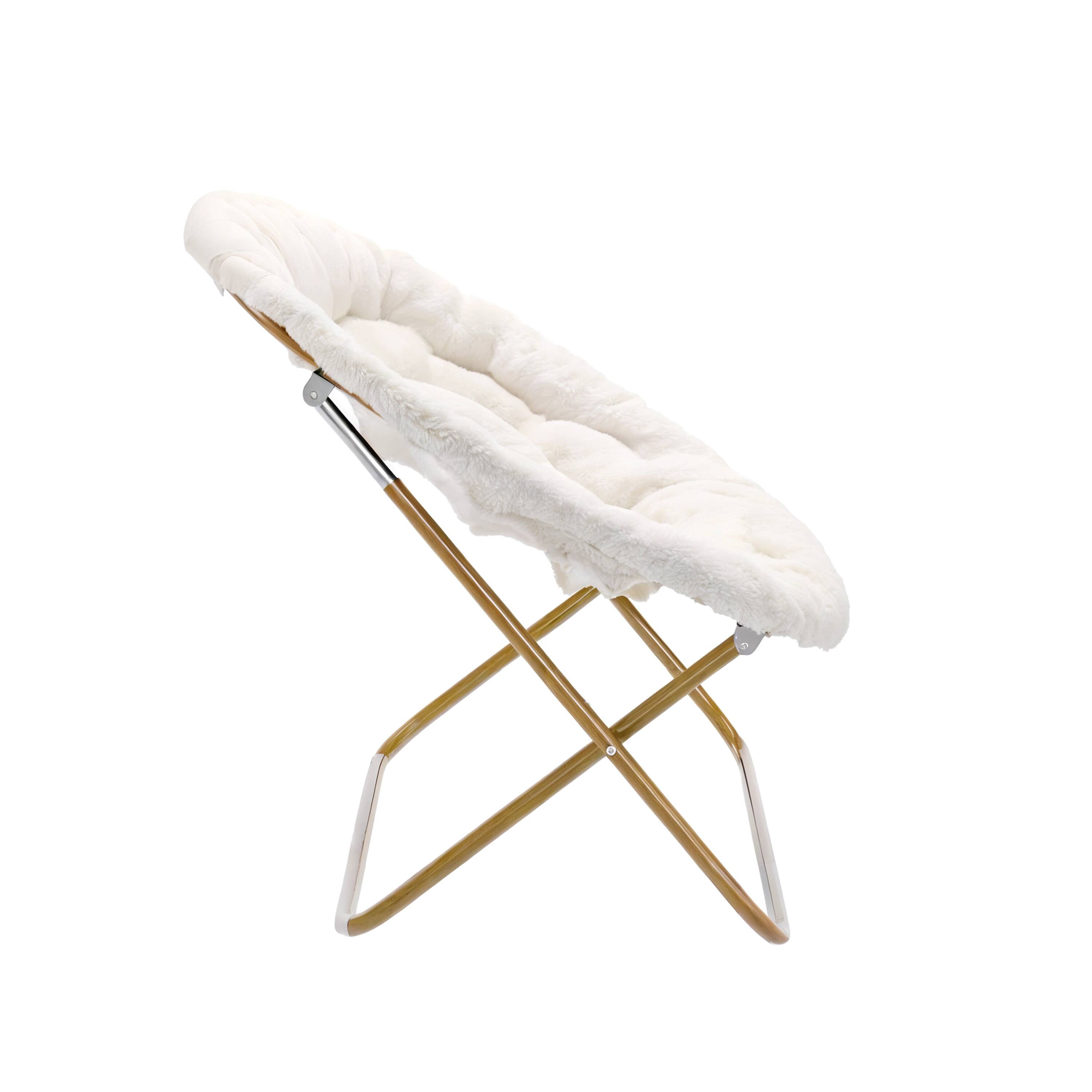 Alt View 6. Emma + Oliver - Janey Folding Double Saucer Chair with Steel Frame for Dorm, Living Room, or Bedroom - Ivory Faux Shearling Fabric/Soft Gold Frame.