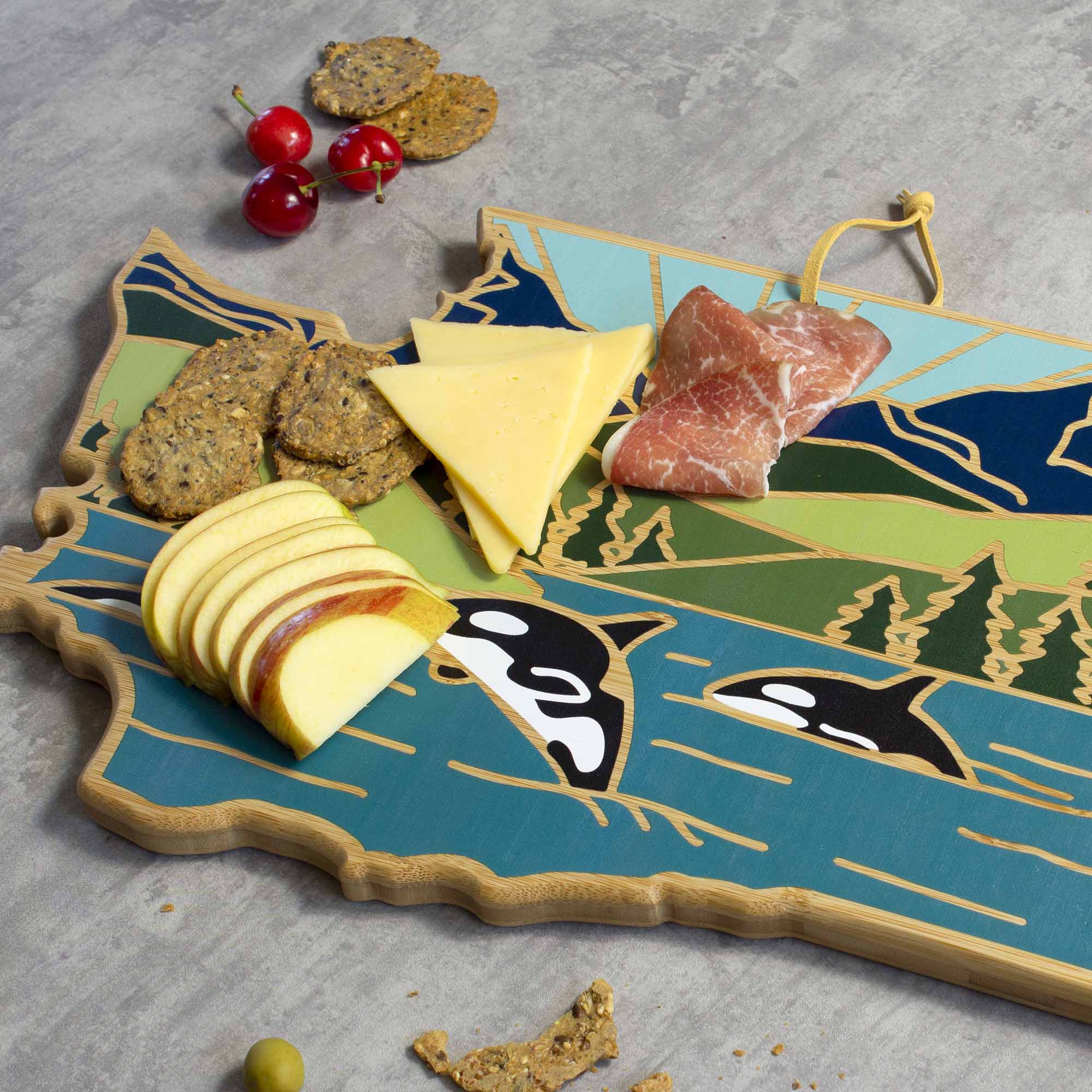 Left. Totally Bamboo - Washington Cutting Board with Artwork by Summer Stokes.