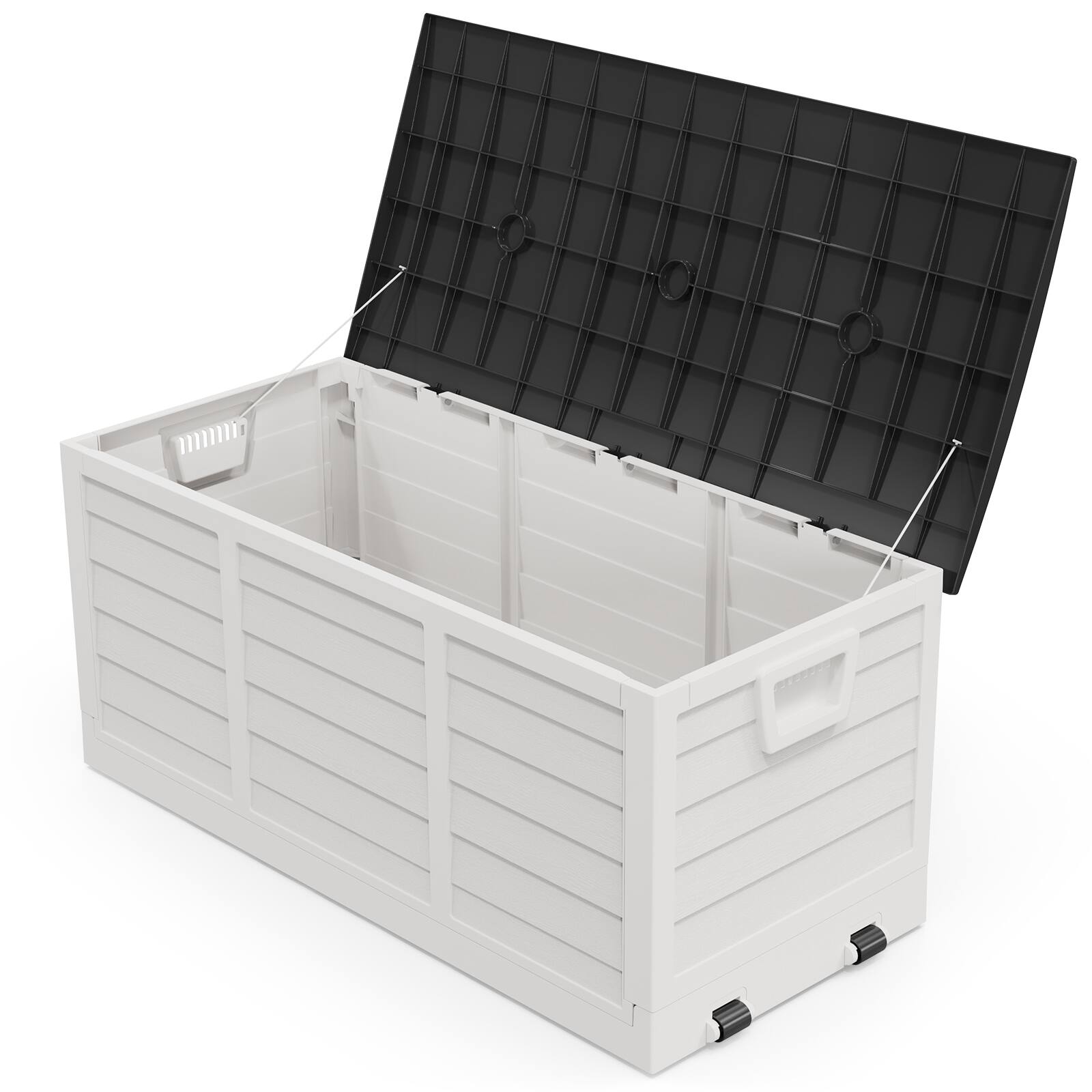 Alt View 1. Winado - 75 Gallon Portable Foldable Storage Deck Box Fast Installation Garden with Movable Wheels for Indoor Outdoor Storage - White Body & Black Lid.
