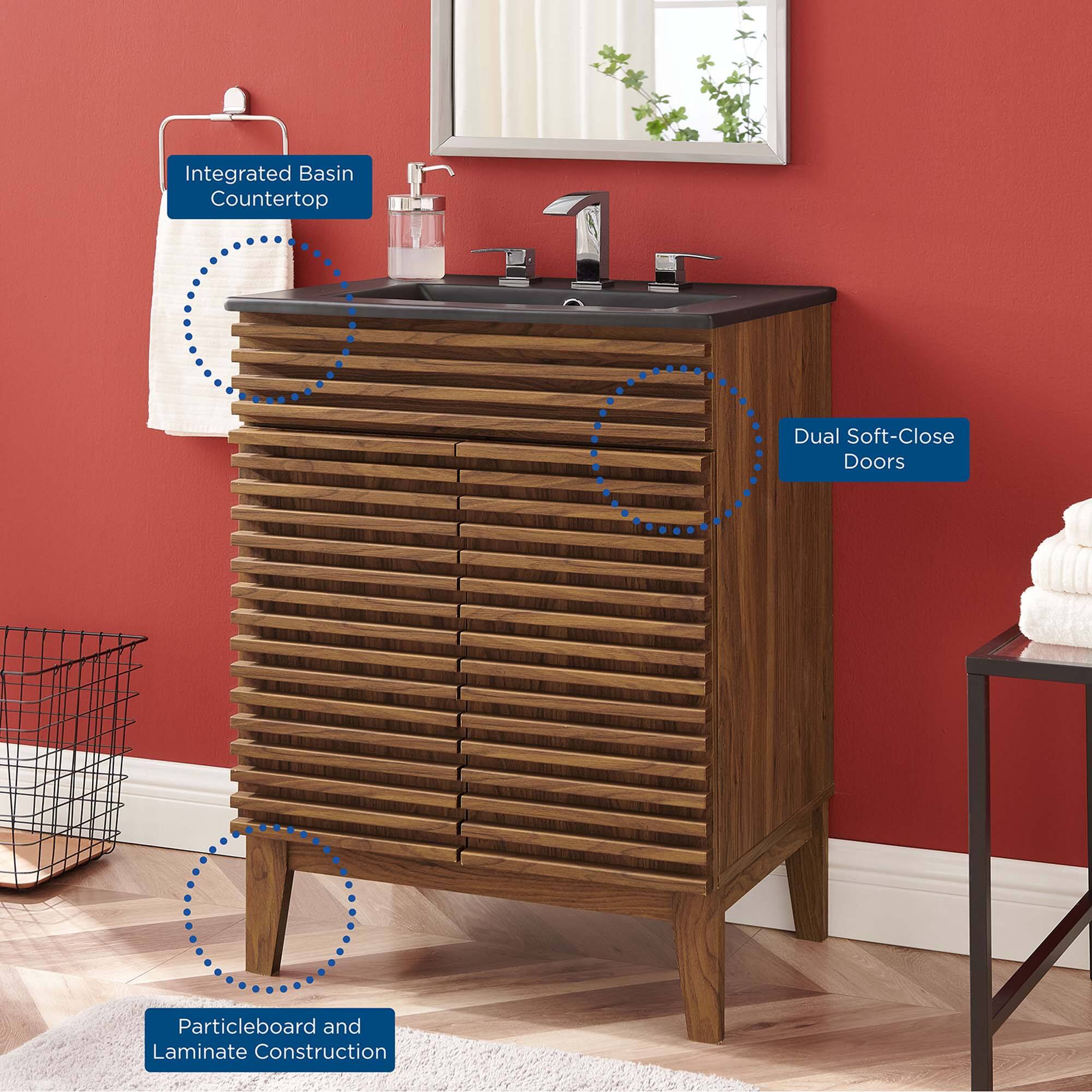 Integrated Basin Countertop  
Dual Soft-Close Doors  
Particleboard and Laminate Construction