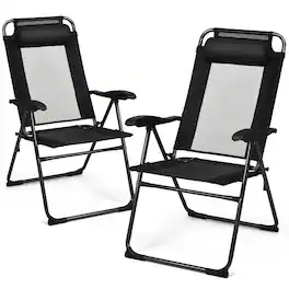 Costway - 2PC Folding Chairs Adjustable Reclining Chairs with Headrest Patio Garden - Black