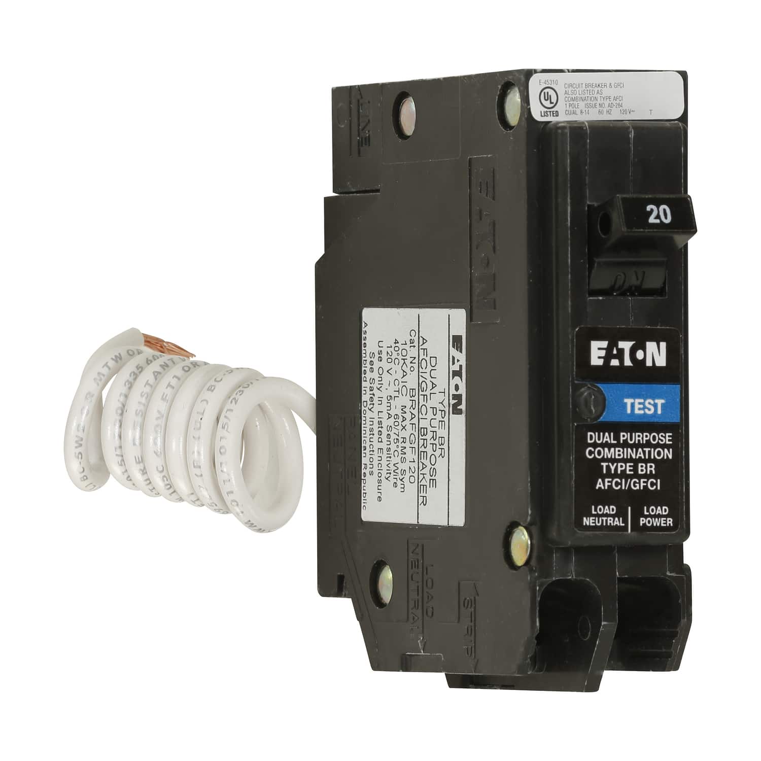 Eaton - 20 amps Arc Fault/Ground Fault Single Pole Circuit Breaker w/Self Test