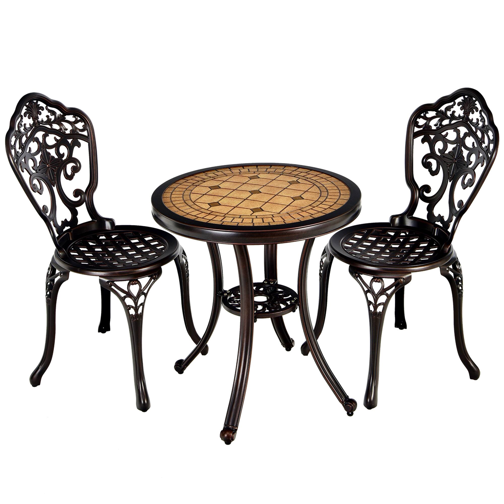 Alt View 8. Gymax - Gymax 3PCS Cast Aluminum Patio Bistro Set Outdoor Table & Chairs Furniture Set - as pic.