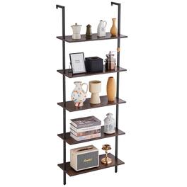 VEVOR - Ladder Shelf, 5-Tier Bookshelf 24x11.8in, Open Wall-Mounted Ladder Shelf with Metal Frame,Storage Rack Sundries Holder - Black