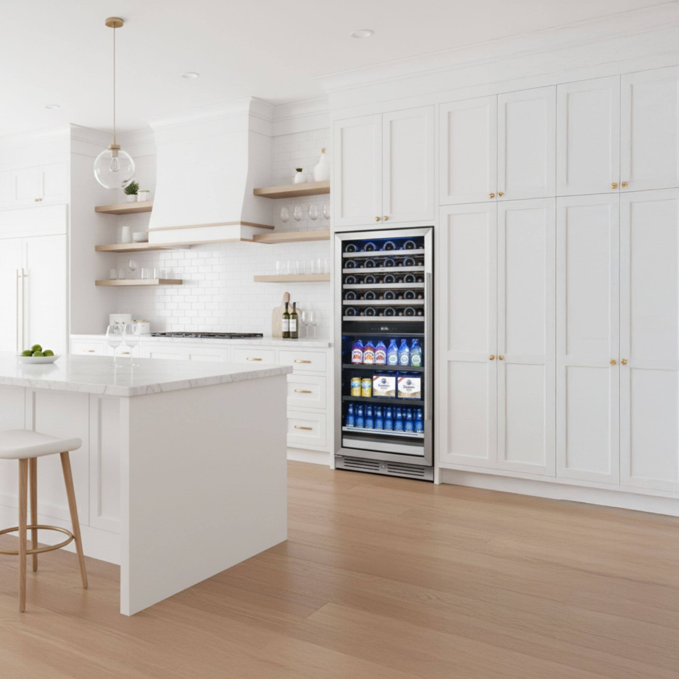 Back. Yeego - 24 Inch Built-In Dual Zone Wine Cooler Refrigerator, Holds 40 Bottles & 112 Cans, Stainless Steel, for Home, Bar, Office - Stainless Steel.