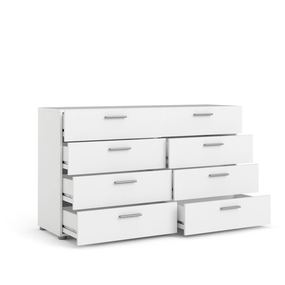 Left. FurniFact - Sleek White Double Dresser with Eight Spacious Drawers for Bedroom Storage - White.