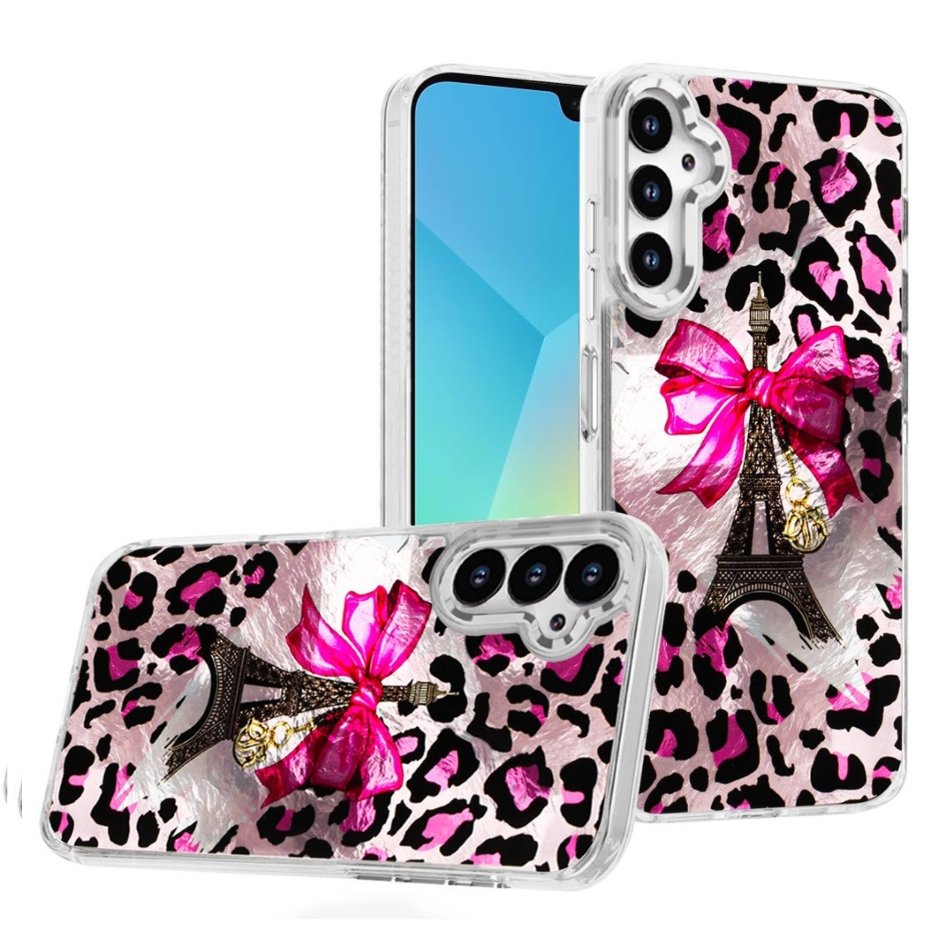 Front. Kitcheniva - Cute In Mold Design Phone Case With Metallic Buttons And Tempered Glass For Samsung A16 5G Pink Black - Pink.