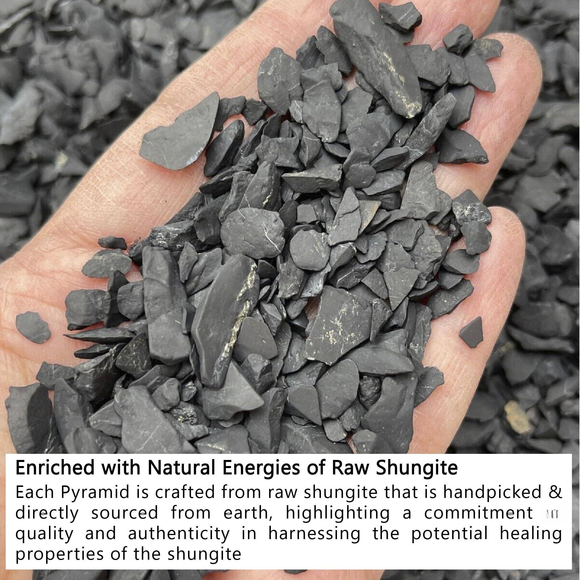 Enriched with Natural Energies of Raw Shungite

Each Pyramid is crafted from raw shungite that is handpicked & directly sourced from earth, highlighting a commitment to quality and authenticity in harnessing the potential healing properties of the shungite.