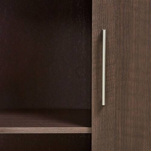 Left. SlickBlue - Bedroom Wardrobe Cabinet with Hanging Rail and Shelves for Clothes Storage - Dark Brown, Oak.