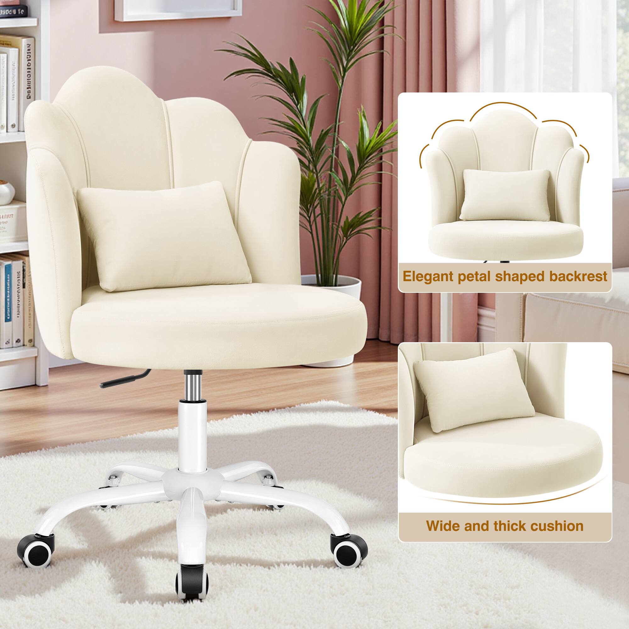 Elegant petal shaped backrest  
Wide and thick cushion
