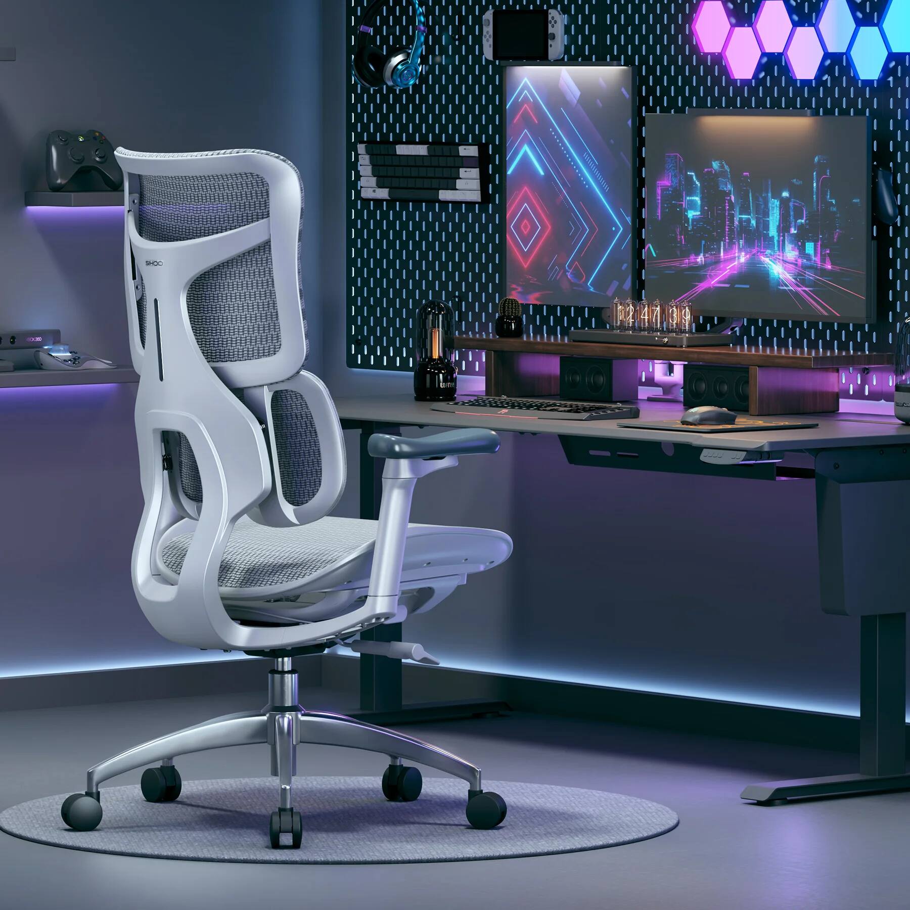 Alt View 7. SIHOO - S100 Ergonomic Office Chair, Gaming Chair Breathable Fabric, Dual Dynamic Lumbar Support for Gaming & Home - White.