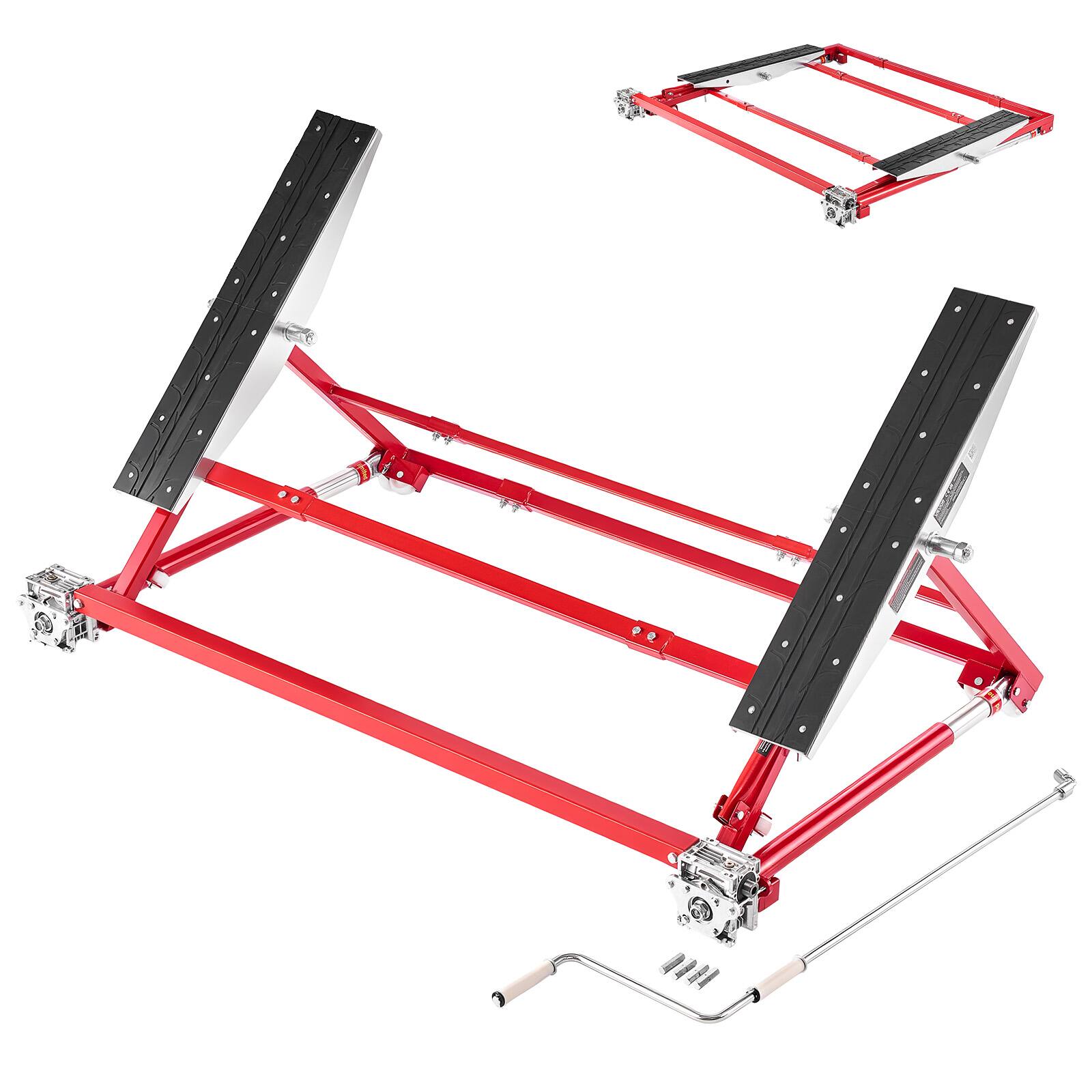 Front. VEVOR - Portable Car Lift, 4400 lbs Capacity, Heavy Duty Steel Quick Lift with 23" Max Height, Adjustable Width and Wheels - Red.