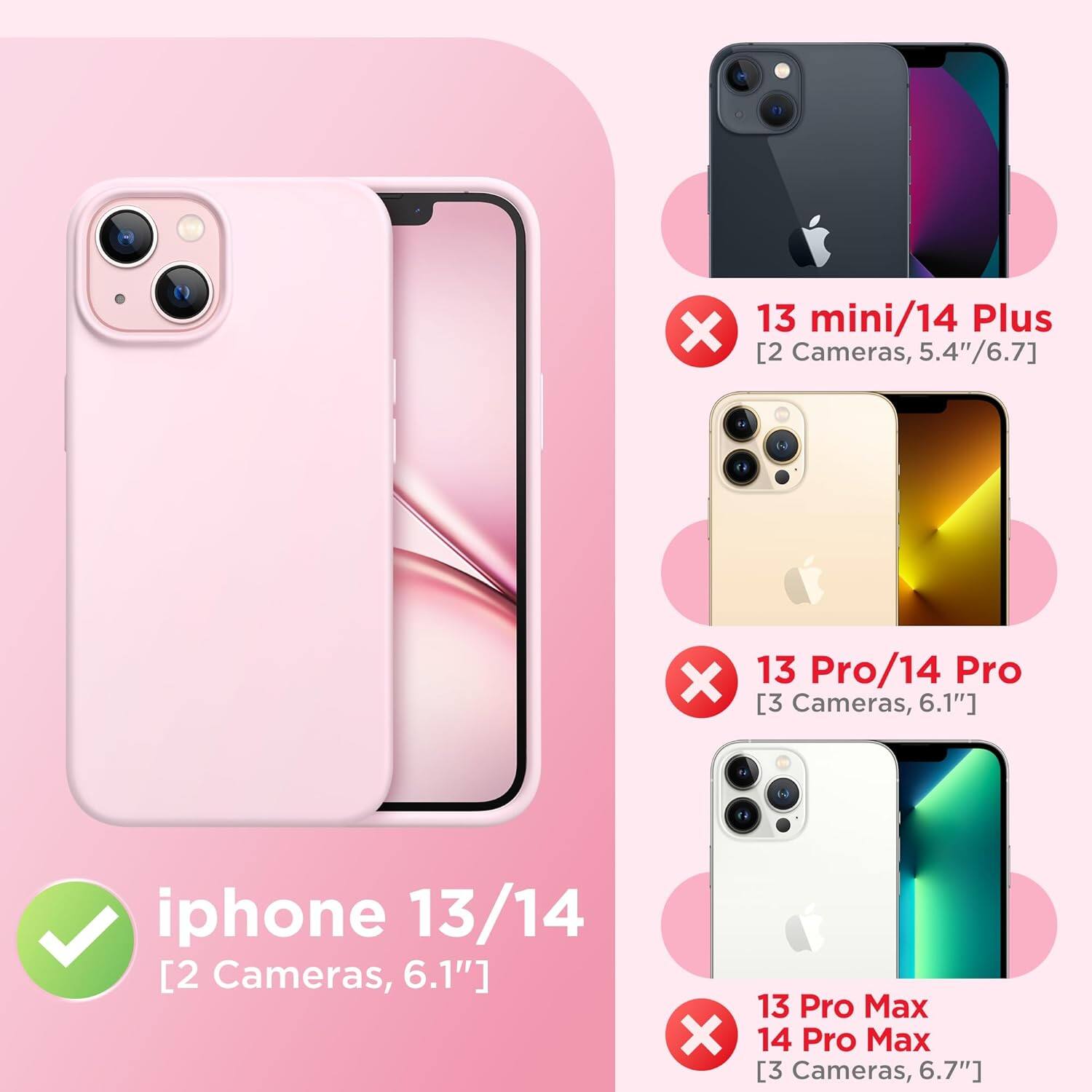 - iPhone 13/14 [2 Cameras, 6.1"]
- 13 mini/14 Plus [2 Cameras, 5.4"/6.7"]
- 13 Pro/14 Pro [3 Cameras, 6.1"]
- 13 Pro Max/14 Pro Max [3 Cameras, 6.7"]