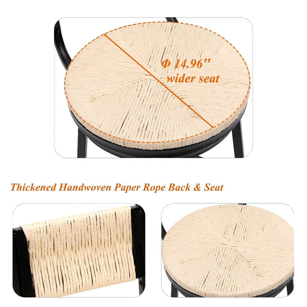 14.96" wider seat  
Thickened Handwoven Paper Rope Back & Seat
