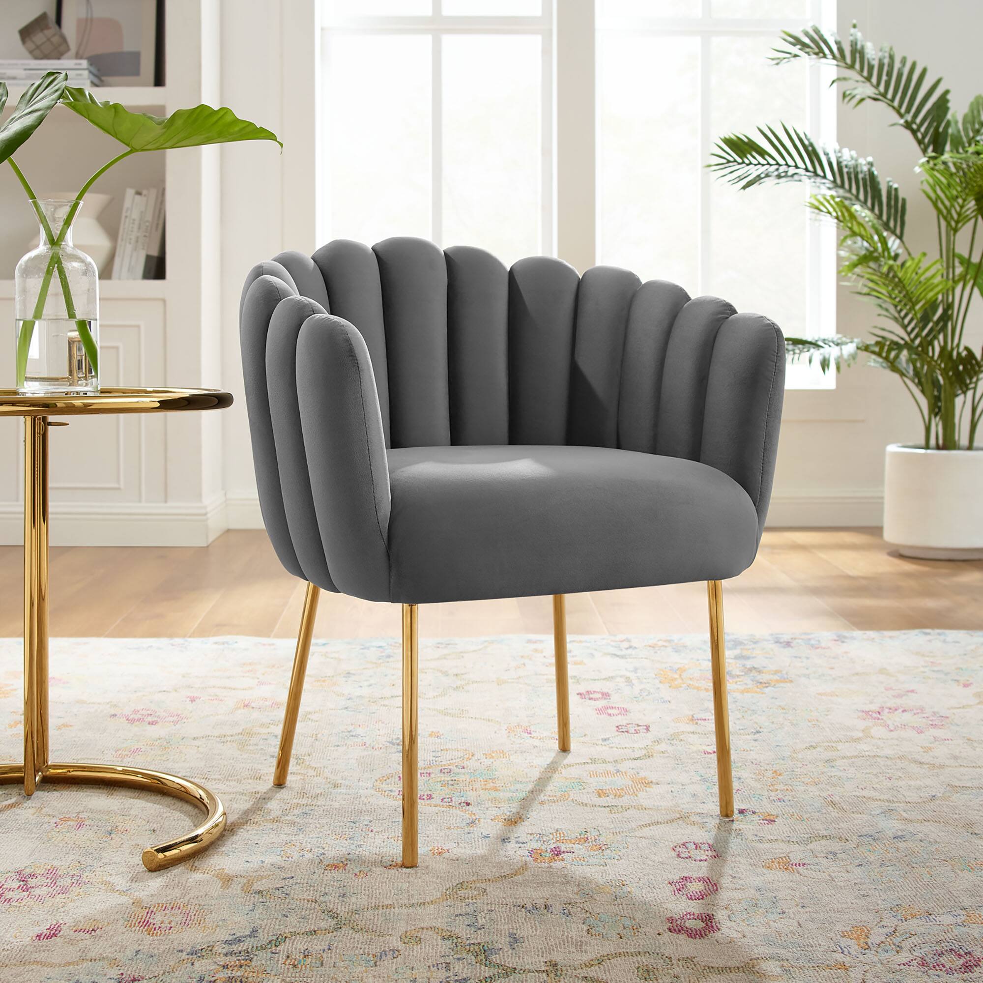 Sanna Channel Tufted Performance Velvet Armchair by Modway - Gray