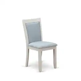 East West Furniture - X076MZ015-7 7-Piece Kitchen Table Set Consists of a Dinner Table and 6 Baby Blue Parsons Chairs - Wire Brushed Linen - Multi-Color