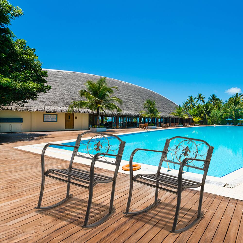 Alt View 2. Winado - Rocking Chair Wrought Cast Iron Rocking Chair with Back & Armrest Metal Patio Rockers for Porch Backyard Outdoor Garden - Bronze.