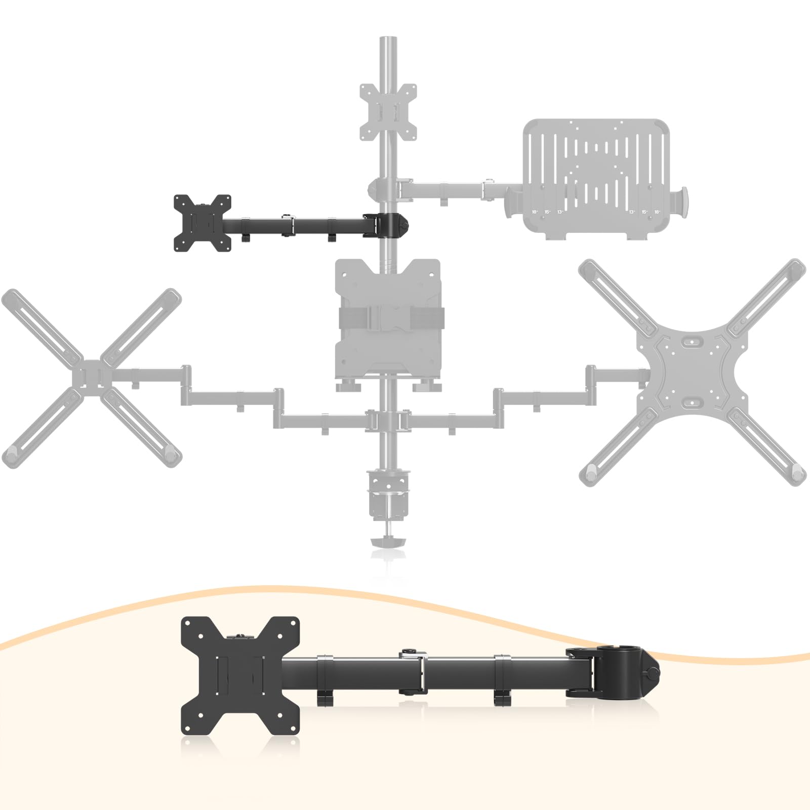 Alt View 1. Hirose Alice - Single Monitor Arm For Desk Mount Stand Adjustable 13 To 32 Inch Screen Support Weight Up  And Mounting Holes - Monitor Mount Desk C-Clamp.