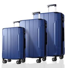 BreeBe - 3-Piece Expandable ABS Hard Shell Luggage Set 20/24/28" with Double Spinner Wheels & TSA Lock, Travel Suitcases - Blue