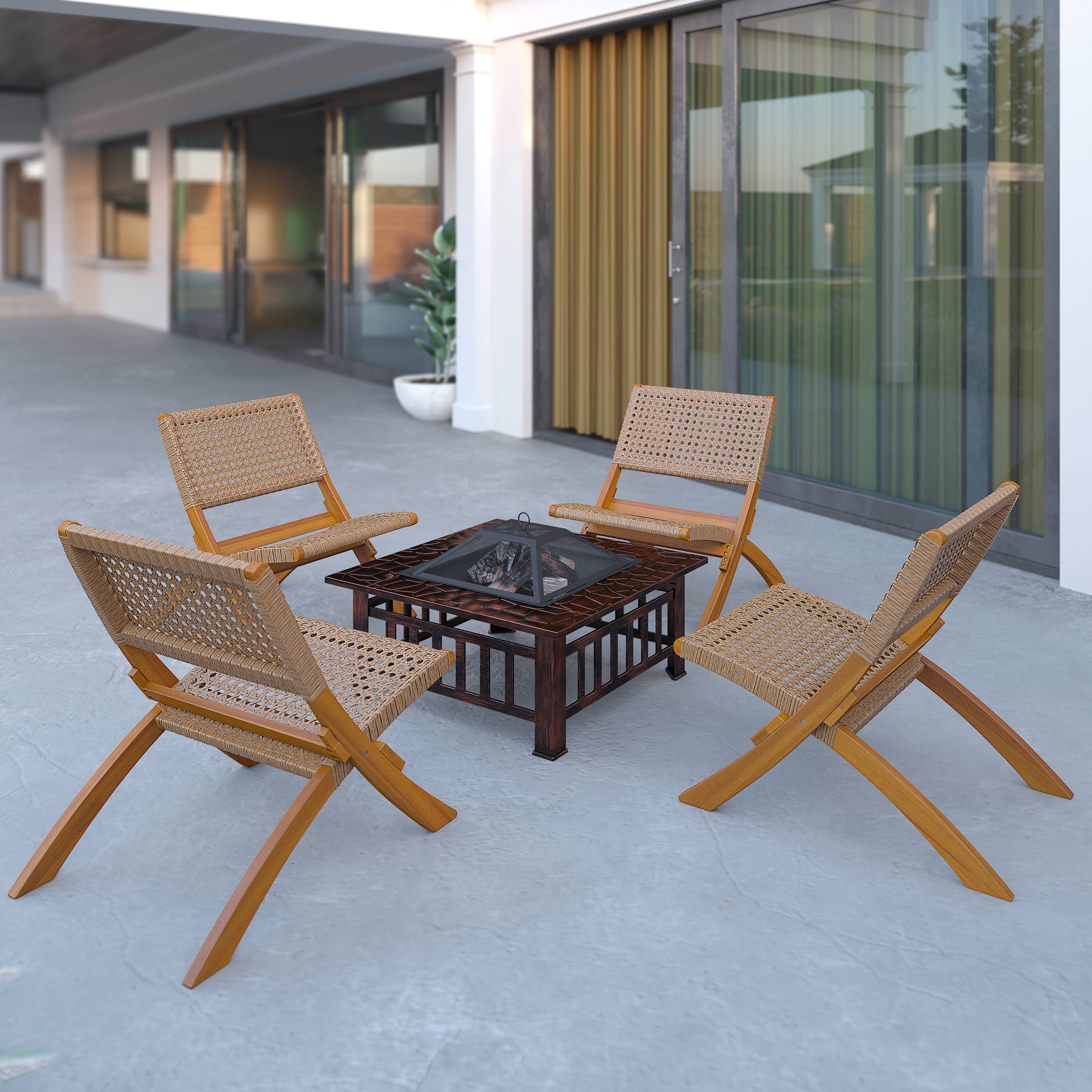 Alt View 1. Balkene Home - Sava Indoor Outdoor Folding Chair All Weather Wicker Low Slung Portable Seating Solid Acacia Wood Woven Seat, Back - Brown.