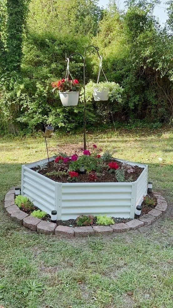Alt View 3. A Anleolife - White Metal Hexagon Raised Garden Bed Planter Box for Planting Vegetables Flowers (70 in. L x 60 in. W x 18 in. H) - White.