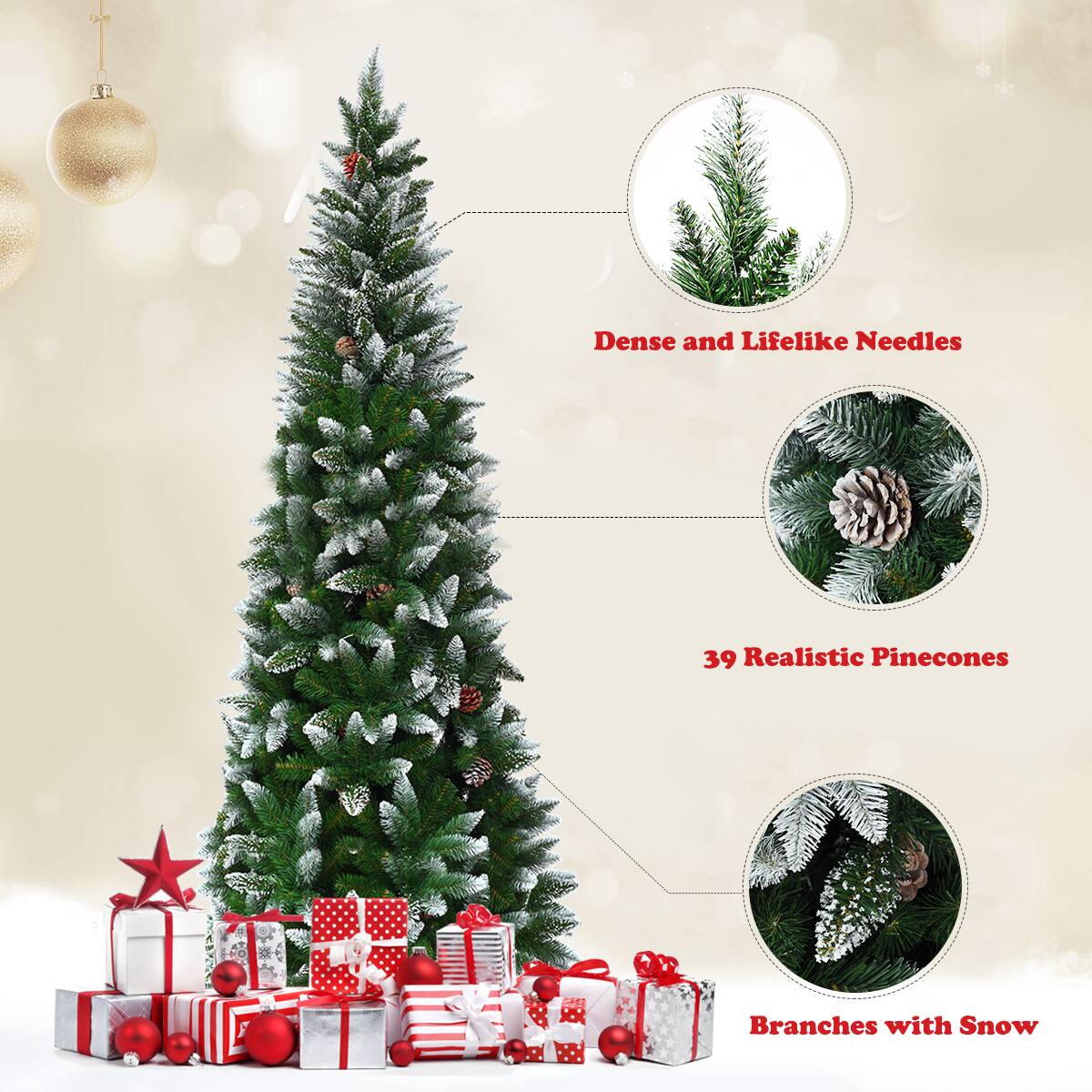 - Dense and Lifelike Needles
- 39 Realistic Pinecones
- Branches with Snow