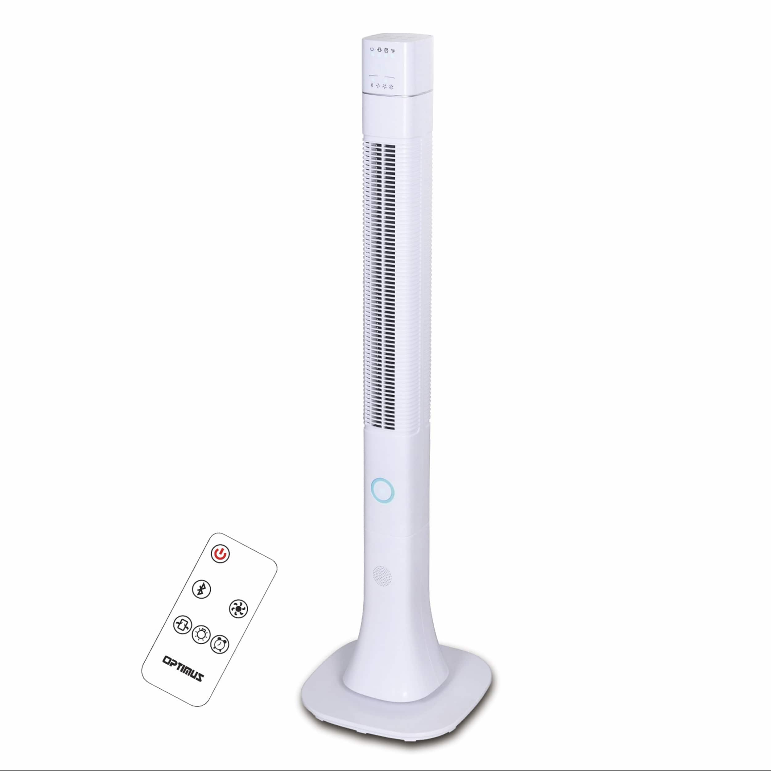 Optimus - 48 Inch Pedestal Tower Fan with Remote Control, Bluetooth and LED - White