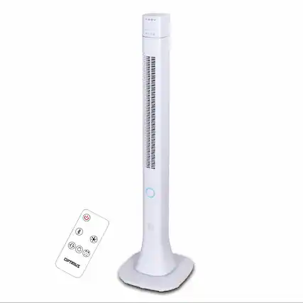 Front. Optimus - Optimus 48 Inch Pedestal Tower Fan with Remote Control, Bluetooth and LED - White.