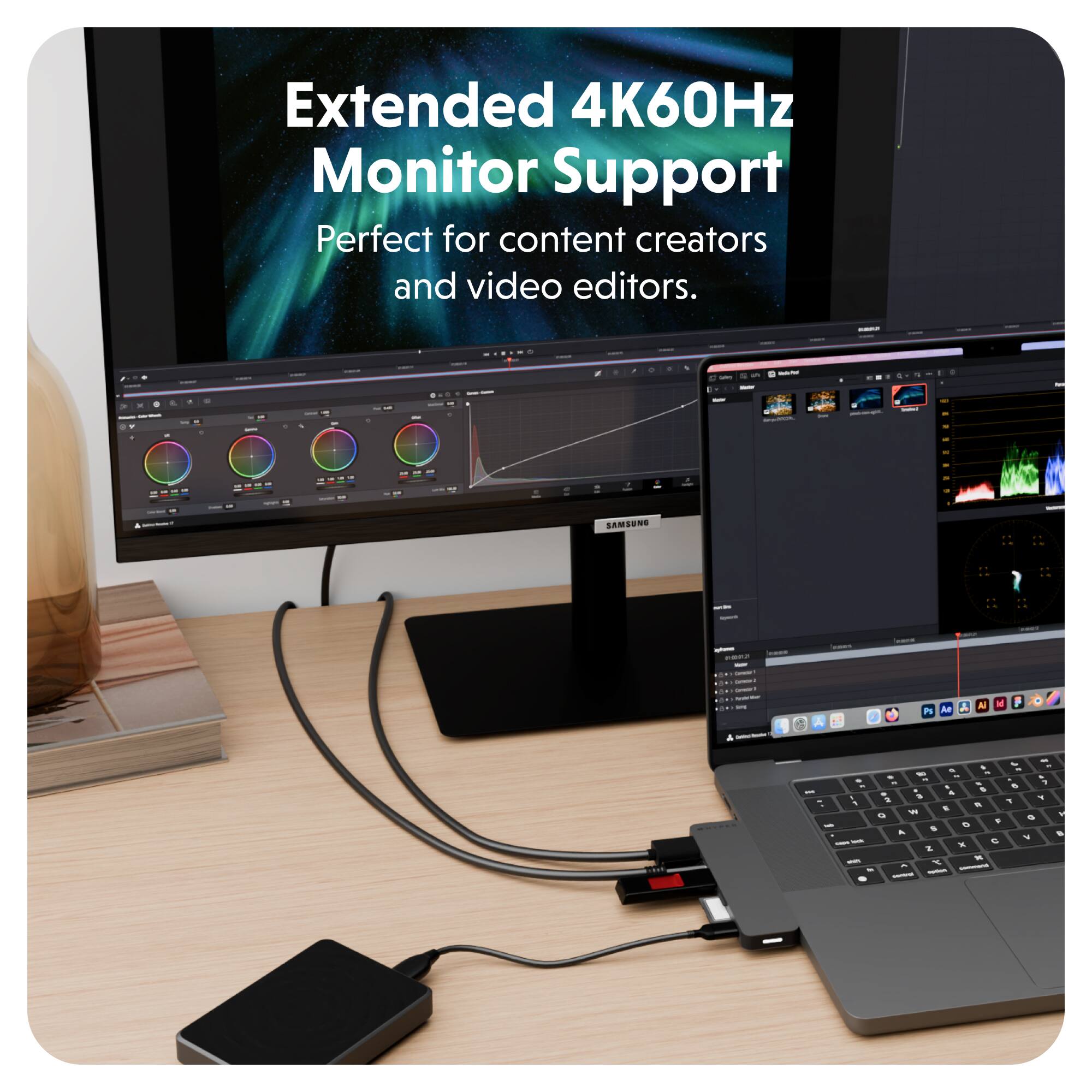 Extended 4K60Hz Monitor Support. Perfect for content creators and video editors.