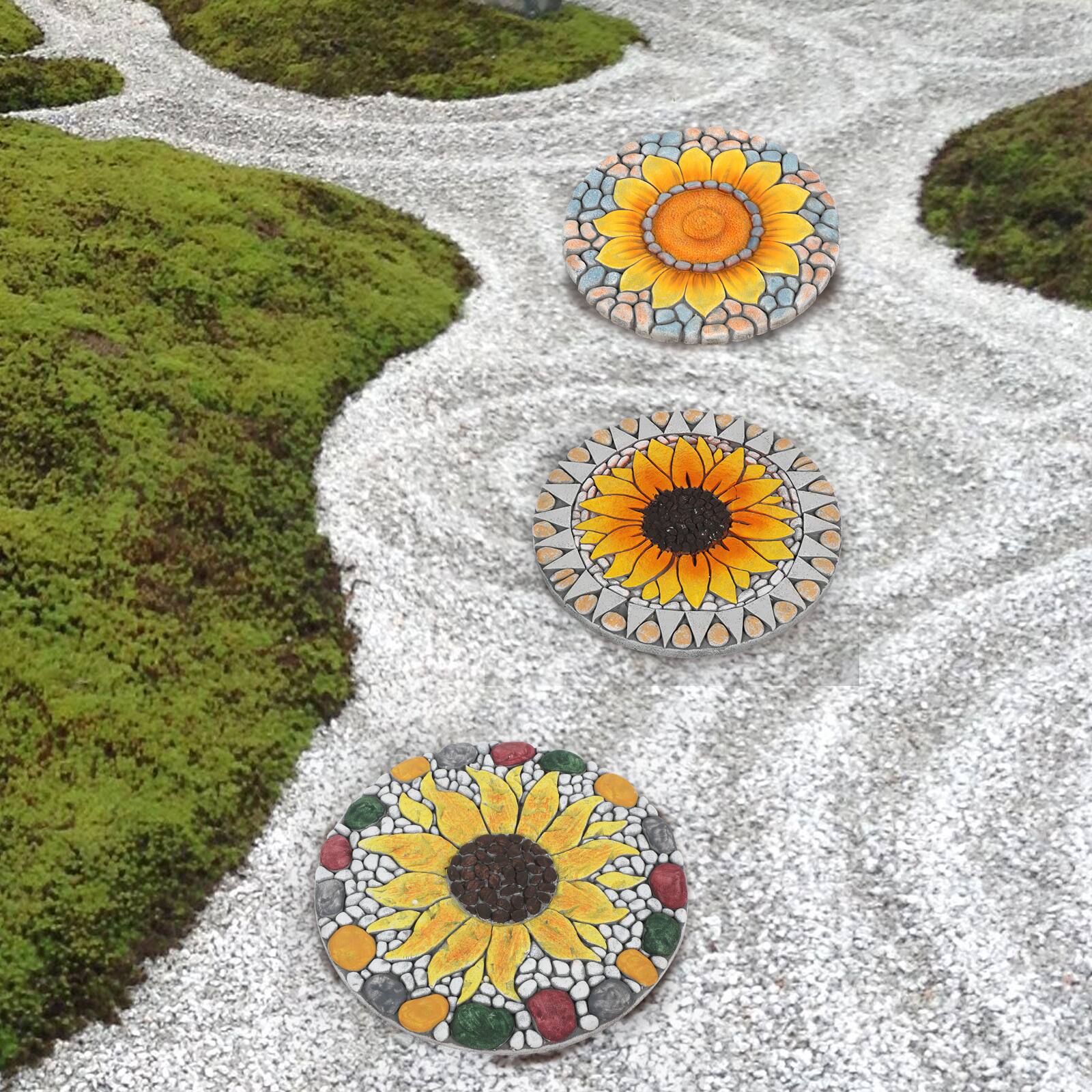 Angle. Oumilen - 3-Pack Sunflower Design Decorative Stepping Stones.