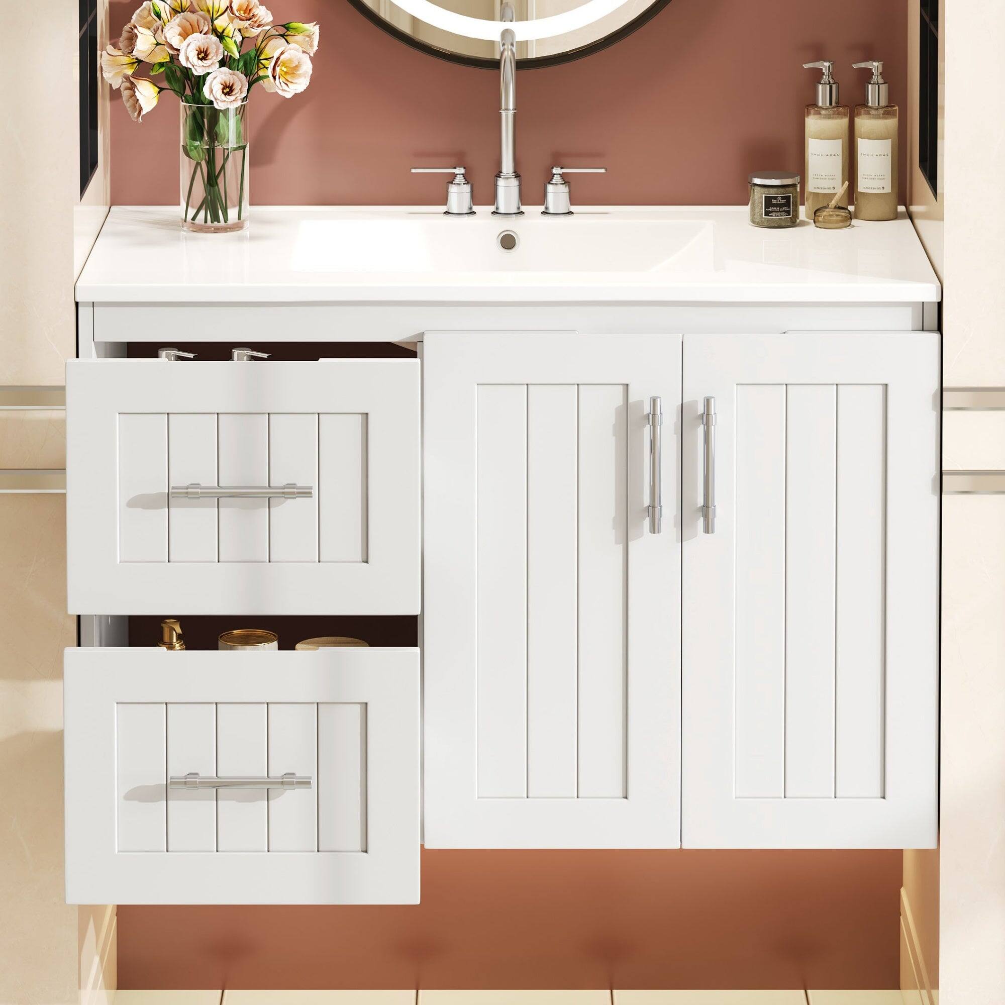 Alt View 5. Boyel Living - 36 Inch Wall Mounted Bathroom Vanity with Ceramic Sink White - White.