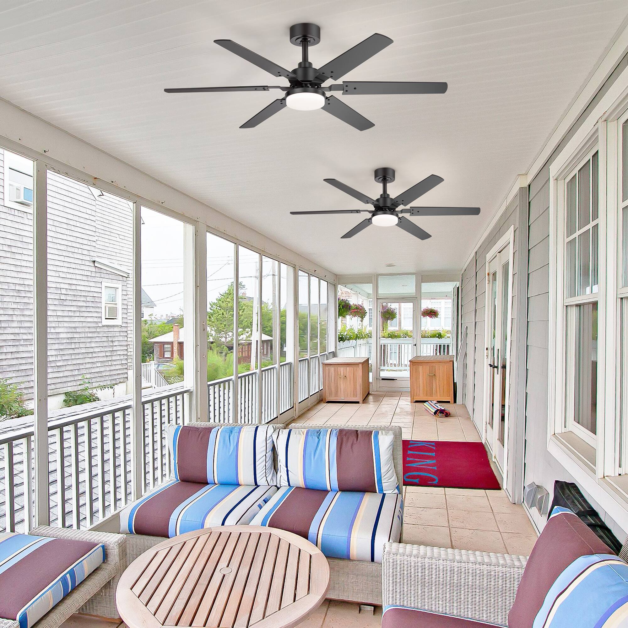 Alt View 4. Breezary - 46" 2-Pack Ceiling Fan with Integrated Light, 6 Plywood Blades, DC Motor, 6-Speed Remote, Timer with Memory - Matte Black and Dark Walnut Color.