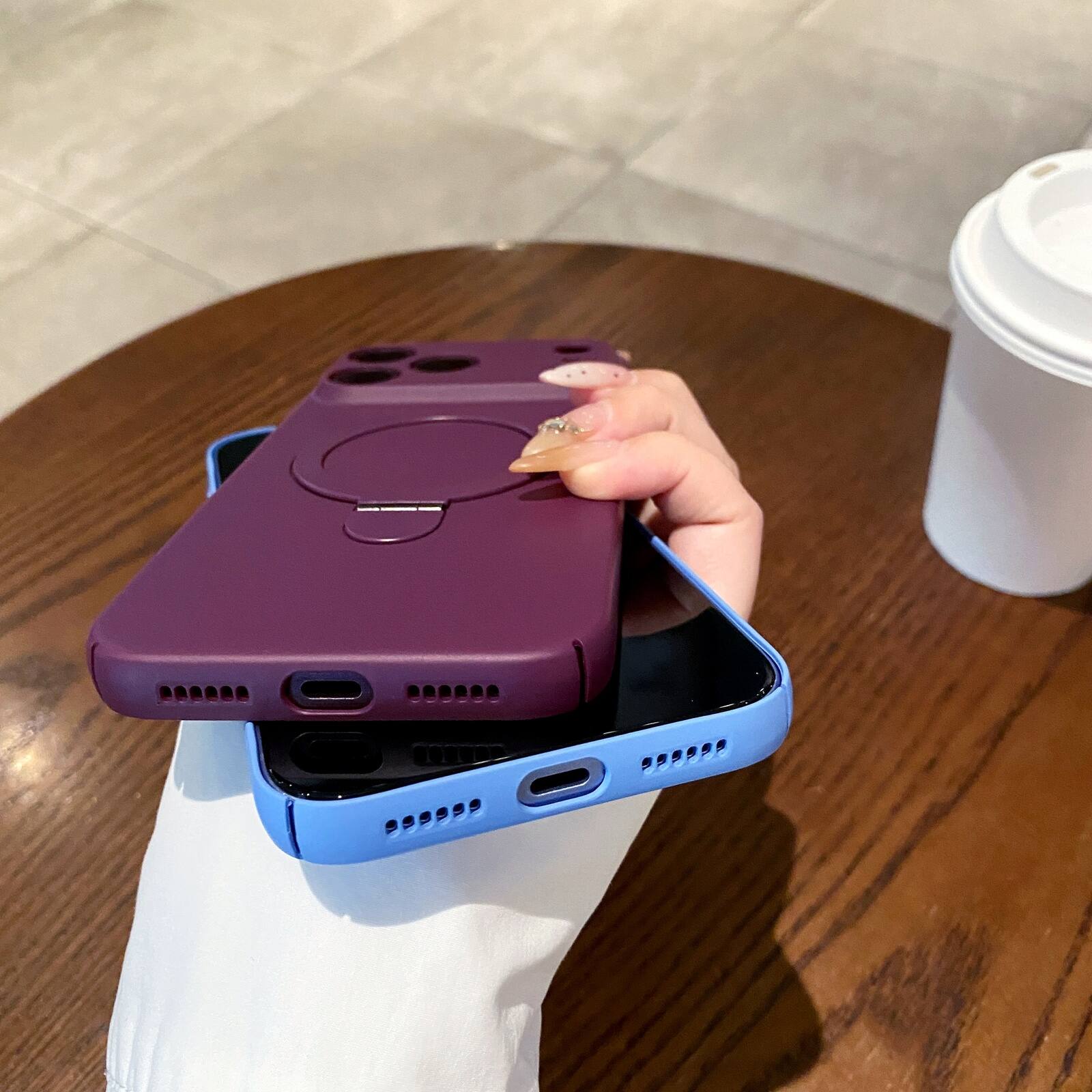 Alt View 4. UUCOVER - Magnetic Kickstand Case for Apple iPhone 18 Pro, Rotatable Ring Holder Compatible with MagSafe, Shockproof Matte Cover - Lightblue.