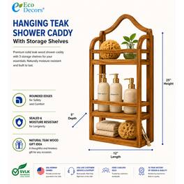 EcoDecors - Hanging Teak Shower Caddy with Storage Shelves - Natural