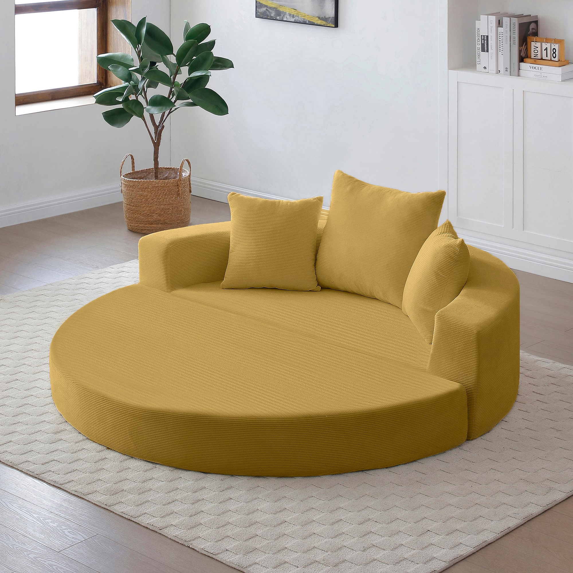Meqiodas - Convertible Sofa Couch Bed, Multi-Functional, Circular Bed, Adjustable Futon Sofa, No Assembly - Yellow