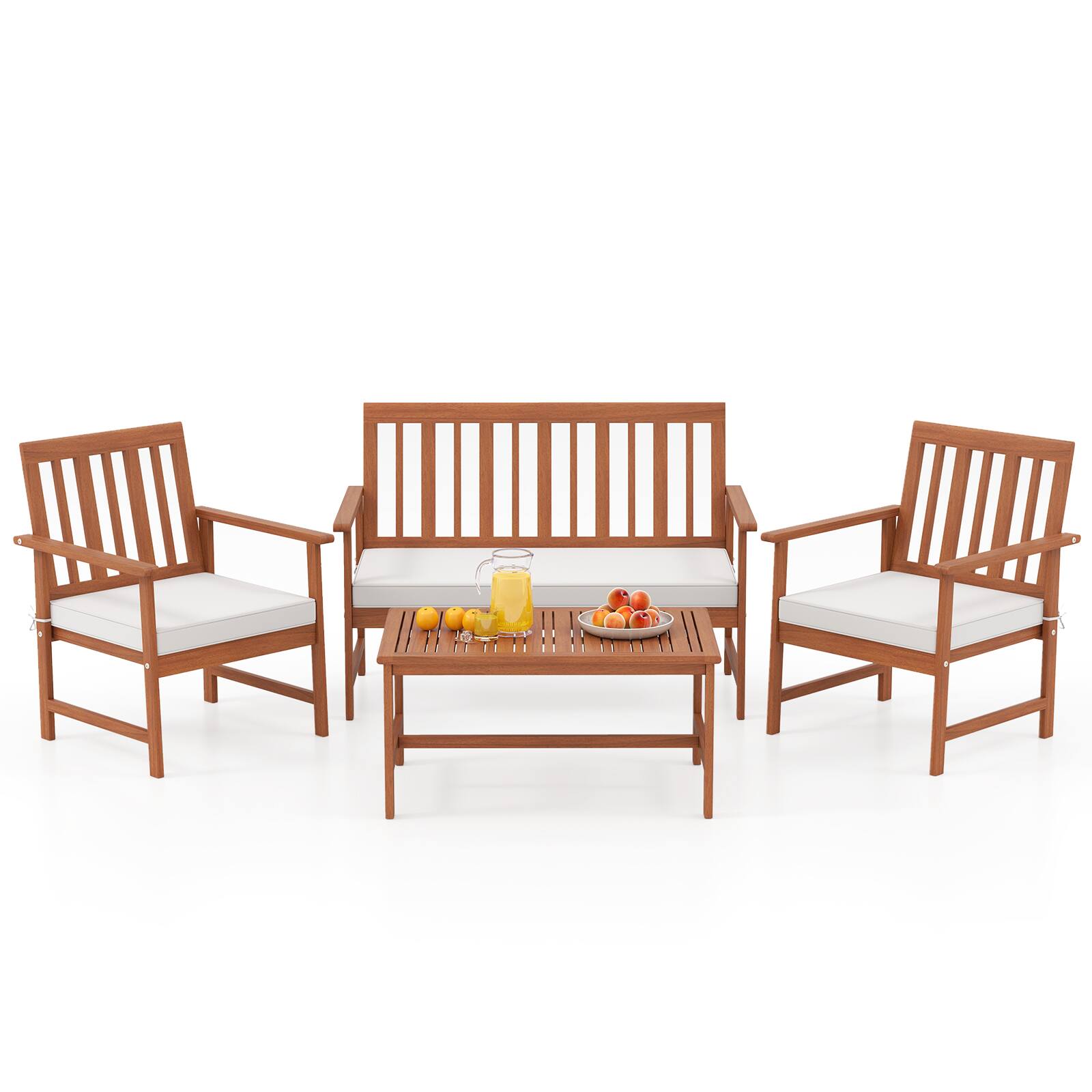 Alt View 6. Sugift - 4 Pieces Acacia Wood Furniture Set with Seat Cushions and Robust Wood Frame - White.