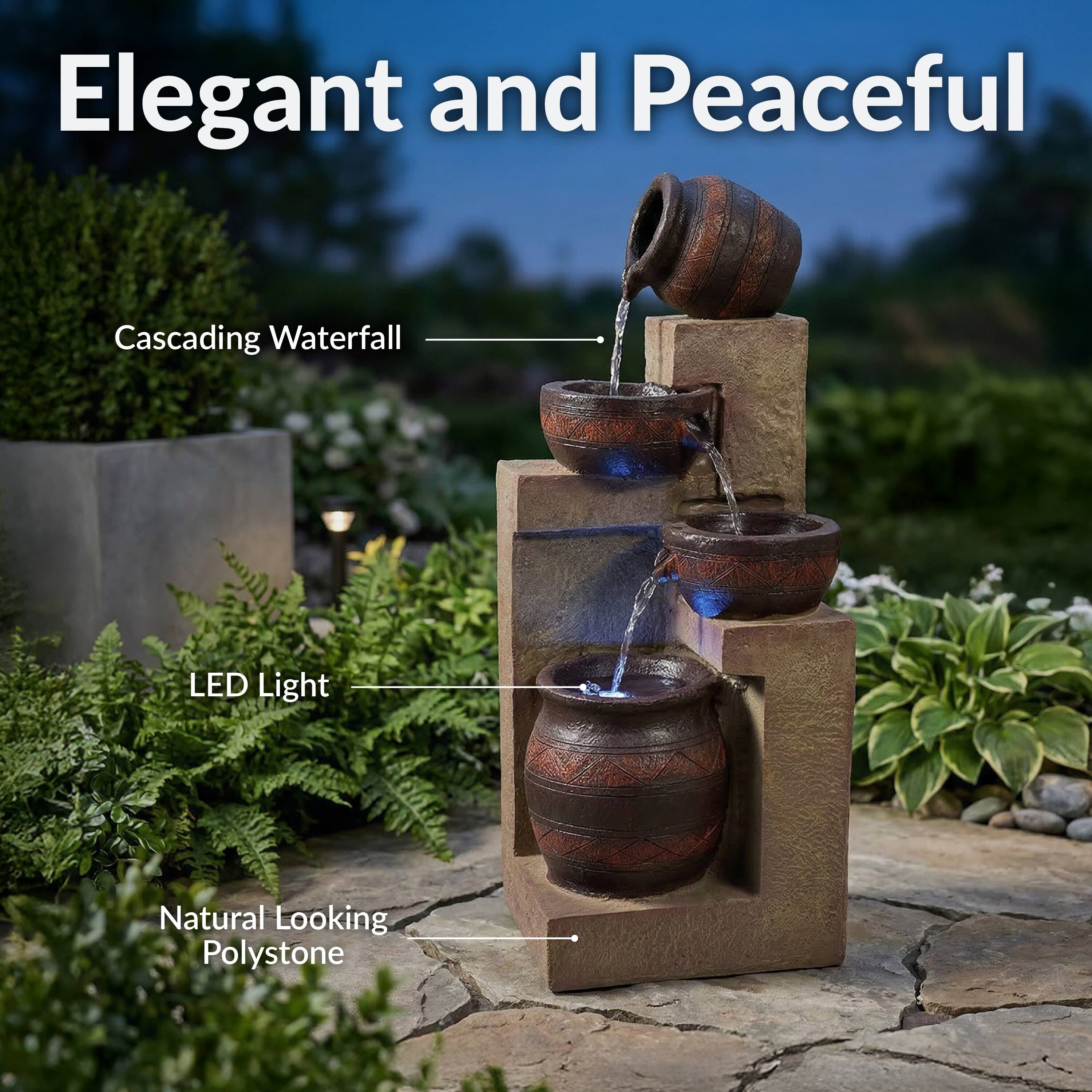 Elegant and Peaceful

- Cascading Waterfall
- LED Light
- Natural Looking Polystone