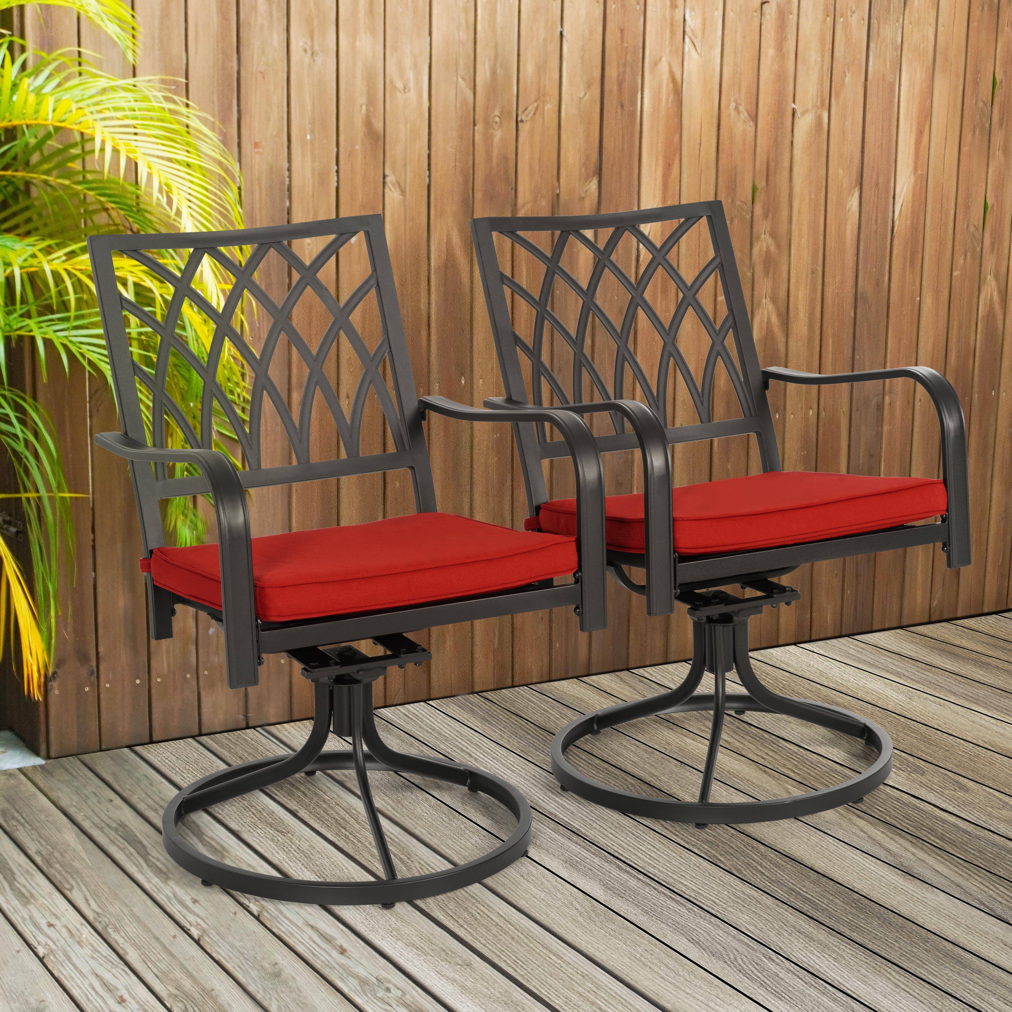 Left. Nuu Garden - Patio 2-Piece Dining Chairs, Outdoor Swivel Chairs with Cushions - Black and Red.
