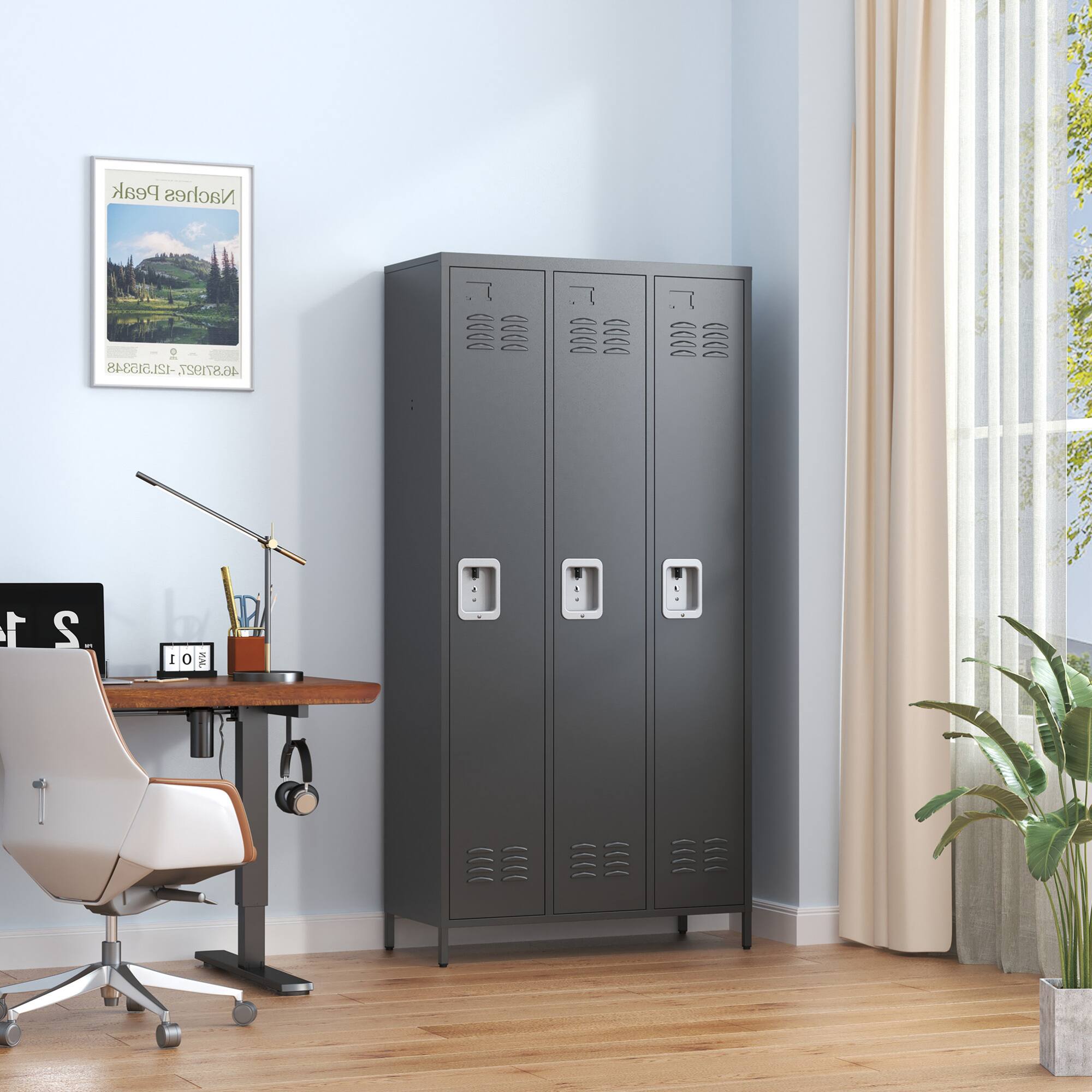 Alt View 6. GOODSILO - Three-Door Steel Storage Locker Cabinet for Secure Organization in Home Gym Office or Garage - Black.