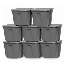 Homz - 18-Gallon Stackable Plastic Storage Tote Container with Snap-On Lid, 8 Pack - Titanium Silver