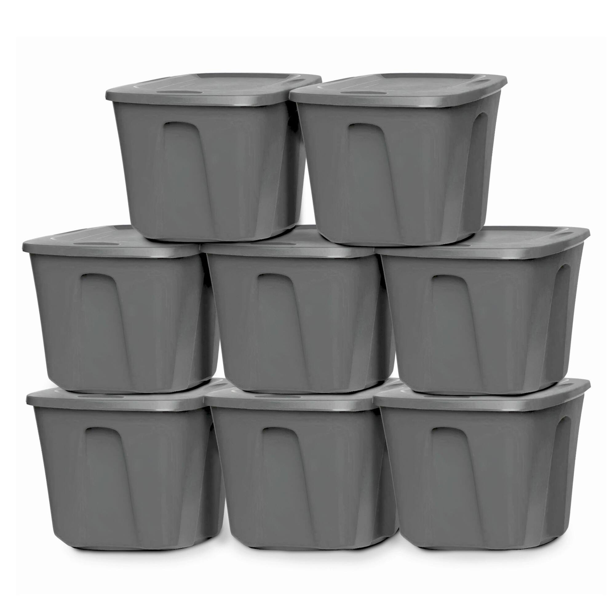 Front. Homz - Homz 18-Gallon Stackable Plastic Storage Tote Container with Snap-On Lid, 8 Pack - Titanium Silver.