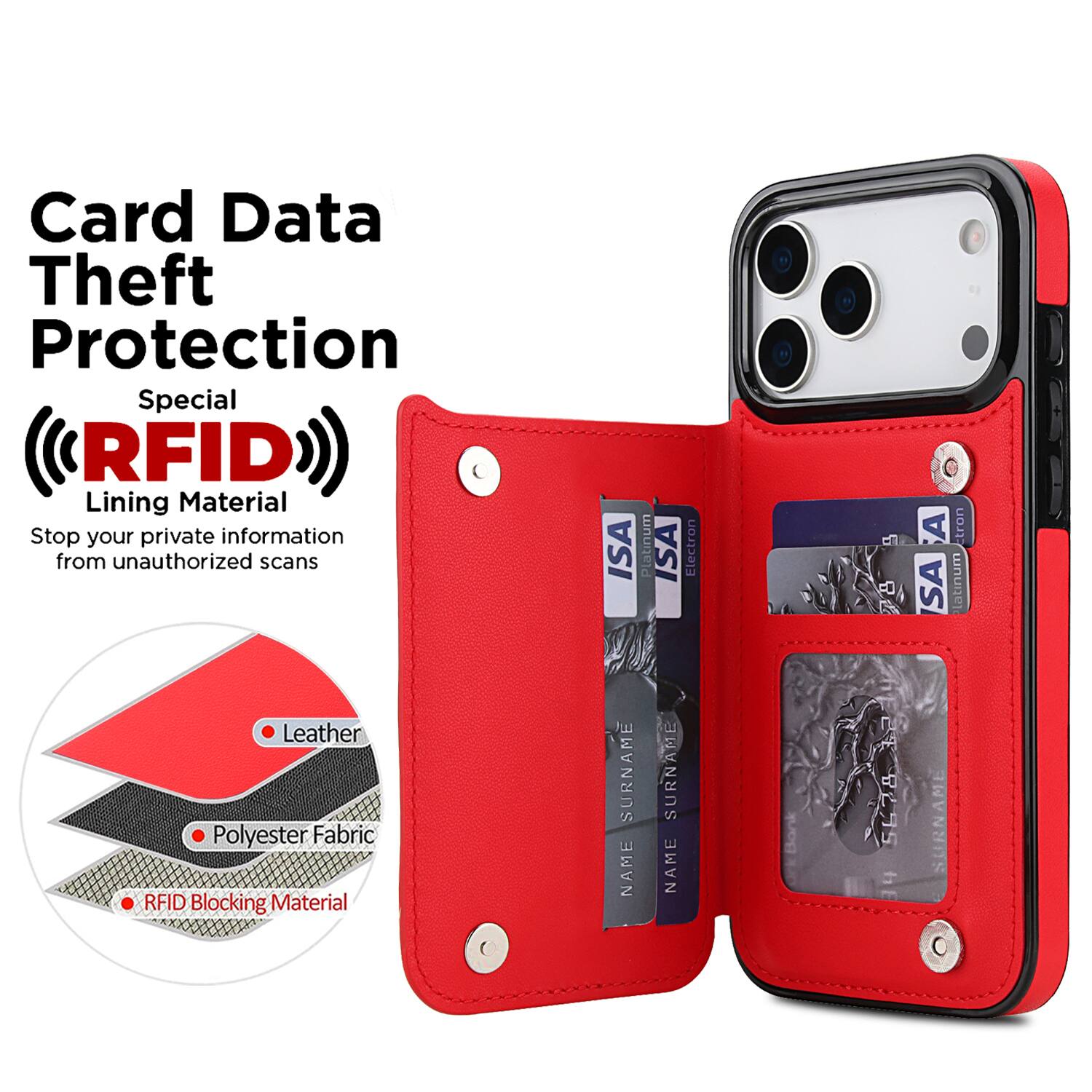 Dteck Wallet Case for iPhone 18 Pro Max, RFID Blocking Double Magnetic ...