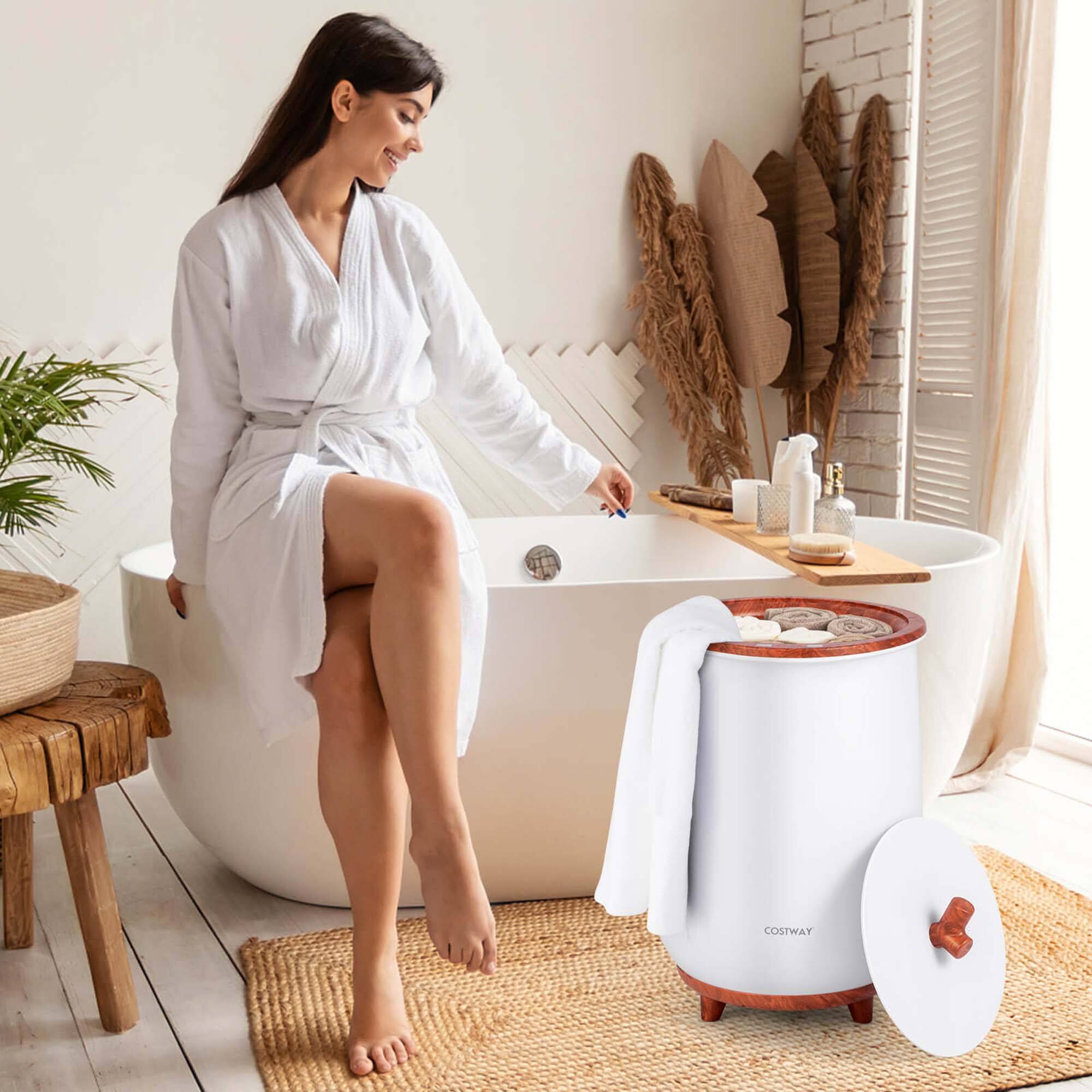 Alt View 1. Costway - Costway 23L Bathroom Towel Warmer Bucket 4 Timer with Fragrance Holder & 3-Level Heating - Brown.
