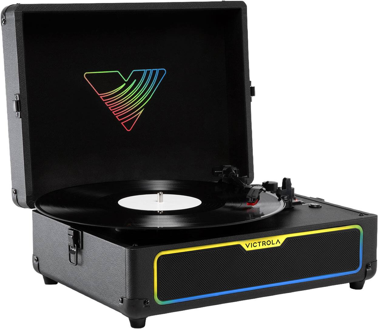 Alt View 1. Victrola - Victrola Journey Glow Illuminated Suitcase Record Player - Black.