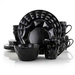 Elama - Retro Chic 16-Piece Glazed Dinnerware Set - Black