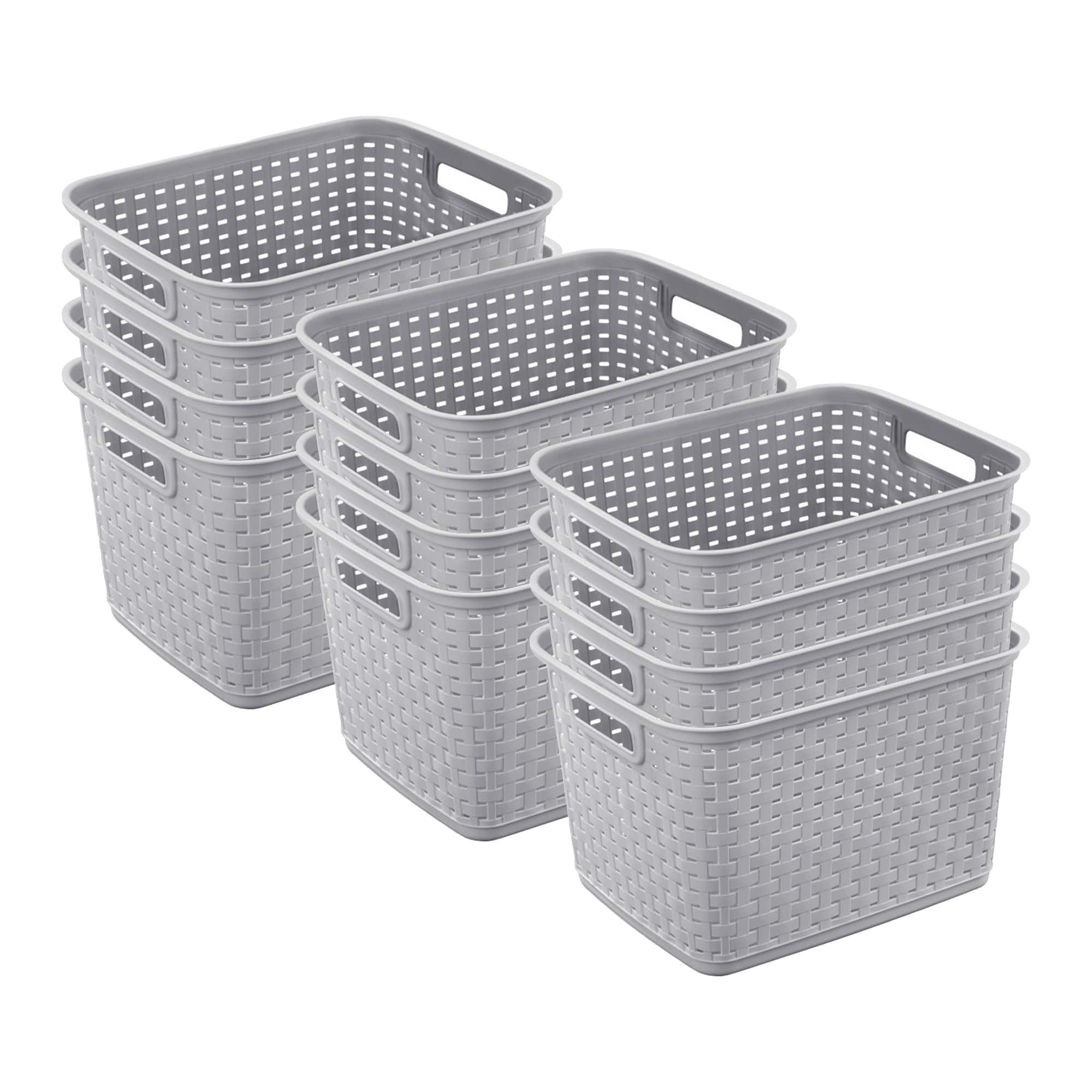 Sterilite - 12736 Tall Weave Plastic Laundry Hamper Storage Basket, (12 Pack) - Gray