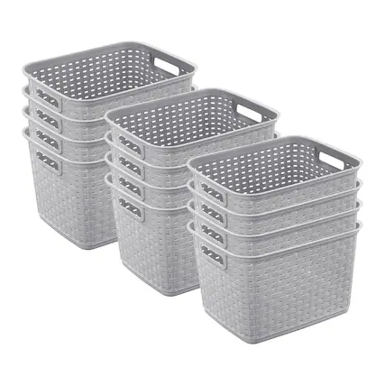 Front. Sterilite - Sterilite 12736 Tall Weave Plastic Laundry Hamper Storage Basket, Gray (12 Pack) - Gray.