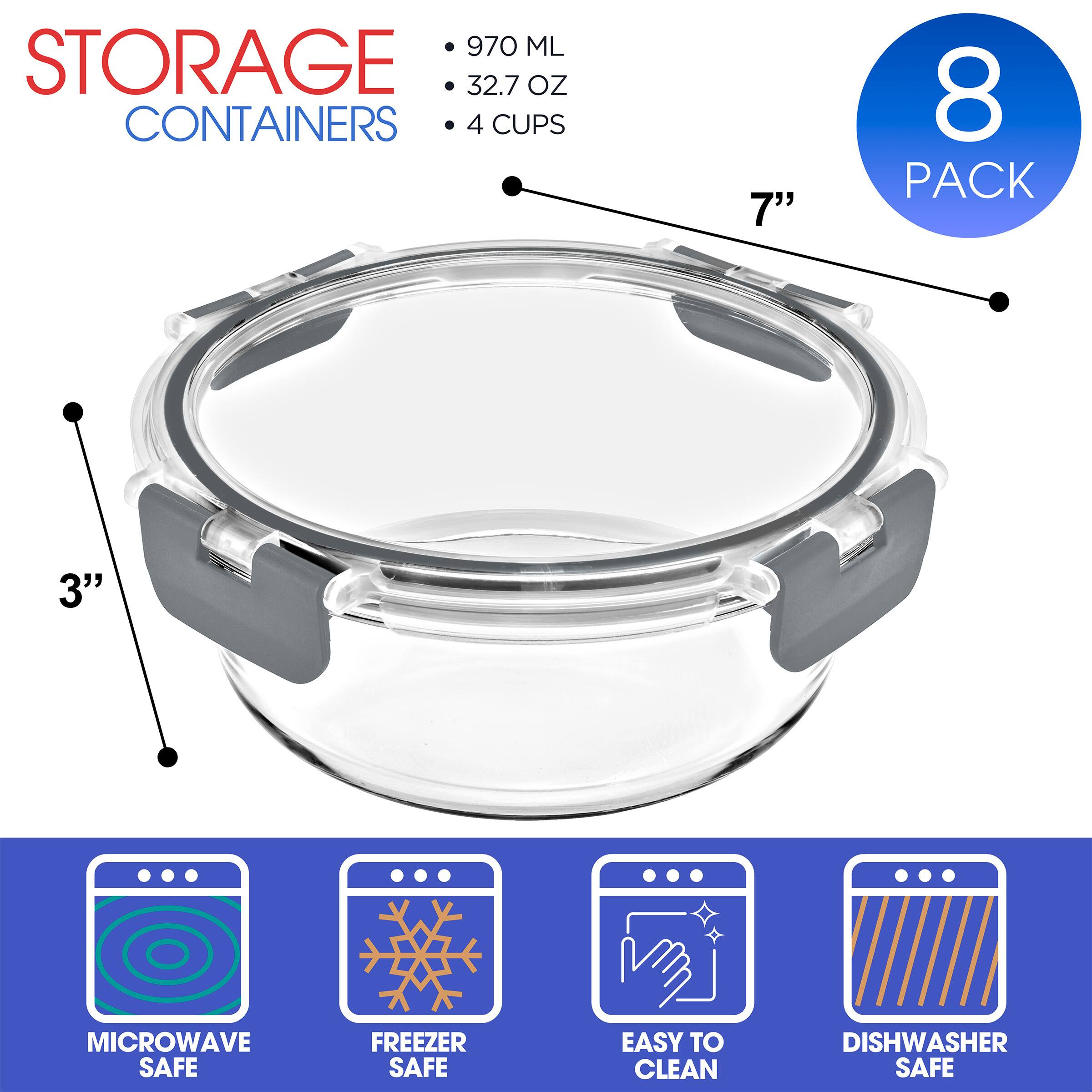 STORAGE CONTAINERS

- 970 ML
- 32.7 OZ
- 4 CUPS

8 PACK

- 7" (diameter)
- 3" (height)

MICROWAVE SAFE
FREEZER SAFE
EASY TO CLEAN
DISHWASHER SAFE