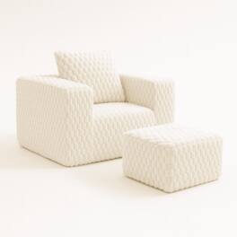 Kadyn - Oversized Single Sofa with Ottoman, Reading Sofa Couch, Deep Seat Cloud Couch with Ottoman for Living Room Corduroy - White