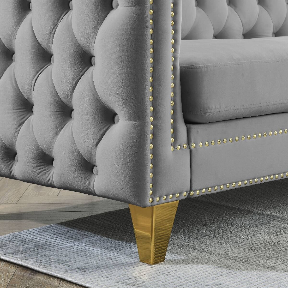 Alt View 4. Ropilly - Ropilly Velvet Corner Sofa L Shaped Sectional Couch Gray 5 Seat Chesterfield Style for Living Room Apartment - Gray.